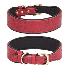 haoyueer Collar de piel sintética para perros con estampado en relieve, cómodo forro transpirable, moda clásico, ajustable para perros grandes, perros medianos y perros pequeños (L, rojo)