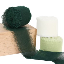 RIBBOOO 3 Rolls Green & White Chiffon Ribbon Set - 1 Inch 5 Yards Silk Fabric for Gift Wrapping, Wedding Party Decoration, Flower Bouquet, Bows Making, DIY Crafts