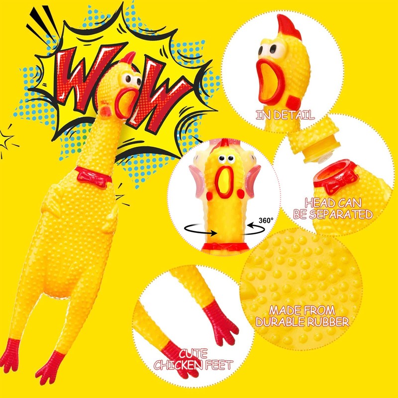 GAJPBLK 6 Pack Rubber Screaming Chicken Toy Yellow Rubber Squeaking