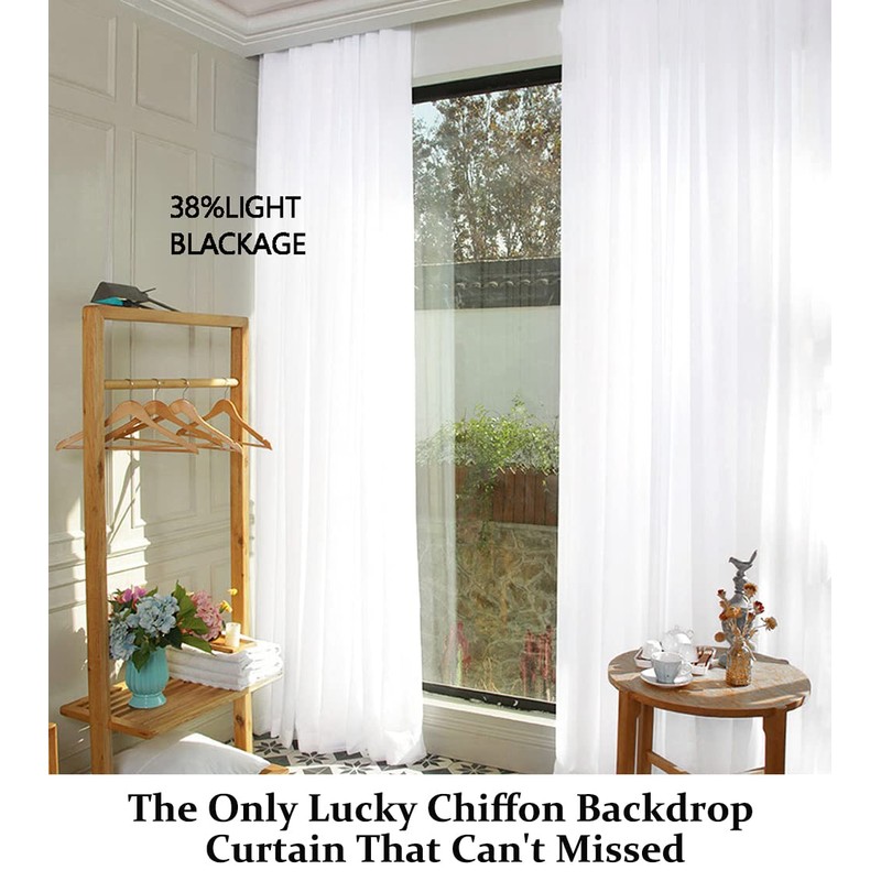 White Chiffon Backdrop Sheer Curtains 2 Panels - 25x10ft Chiffon