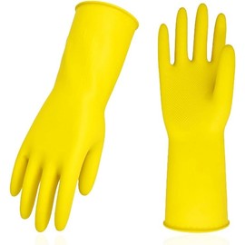 Generic Dynamic-A 10-Reusable Household Gloves, Rubber Dishwashing Gloves, Extra Thickness, Long Sleeves, Kitchen Cleaning, Working, (medium), Yellow
