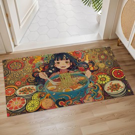 Plistiz Anime Ramen Indoor Door Mat, 17x29.5 Inch, Floor Area Rug for Entryway, Living Room, or Bathroom, Non-Slip Doormat, Colorful Japanese Food Home Decor Rug Gifts