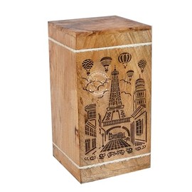 HIND HANDICRAFTS Handcrafted Floral Engraved Wooden Urns for Human Ashes Adult Large - Cremation Urn for Ashes - Burial Urn for Columbarium - Funeral Urn Box (Eiffel Tower, 250 LB - Hardwood)
