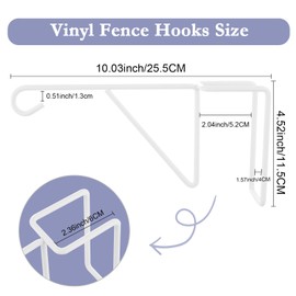 6 Pack Vinyl Fence Hooks, 5” x 10” Heavy Duty Fence Plant Hangers for Outdoor & Indoor, Over The Fence Hooks White Patio Hooks for Hanging Plants, Flower Baskets, Bird feeders, Lights, Pool Equipment