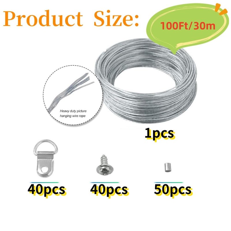 131 Pcs Picture Hanging Kit,100ft Stainless Steel Picture Frame Wire