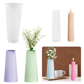 Koonafy 2 Pcs Flower Vase Silicone Molds for Epoxy Resin, Striped Tall Flower Vase Epoxy Resin Casting Mold Jewelry Silicone Casting Moulds for DIY Modern Home Decor (Striped Vase)