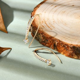 Moissanite Pull Through Threader Earrings for Women 925 Sterling Silver D Color VVS1 Lab Created Imitation Diamond Upside Down Hoop Earring Hypoallergenic Minimalist Jewelry, one size, Sterling Silver