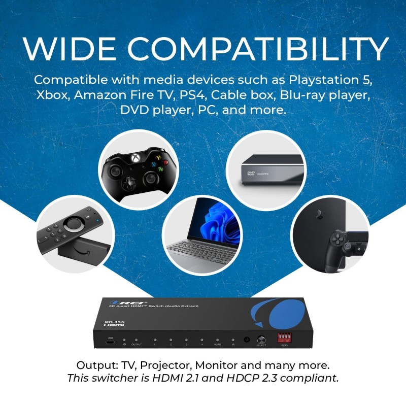 OREI 8K 4-port HDMI™ Switch (Audio Extract) (BK-41A)