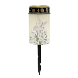 Poceacles Cross Solar Lights Outdoor Solar Powered Outdoor Grave Stake Solar Lights Solar Grave Lantern Landscape Lights Waterproof Cemetery Flameless Candles, Dove of Peace Lily Cross