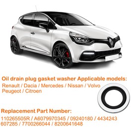 Oil Drain Plug Gaskets, 10PCS Aluminum Seals Crush Washer, Oil plug gasket for Peugeot Citroen Renault, Automotive Accessories Replaces 110265505R