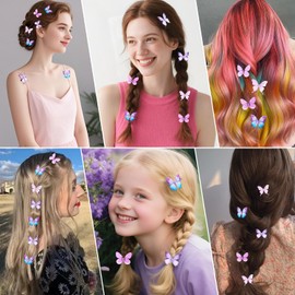 Atoden Small Moving Butterfly Hair Clips with Glitter Rhinestone 20Pcs Cute Mini Butterfly Decorations 90s Y2K Fairy Accessories for Women Girls Purple