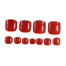24pcs Short False Toenails French Tip Press On Toe Nails Acrylic False Toenails Square Full Toenail Tips Red Artificial Feet Nails Decals