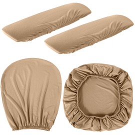 Tallew 4 Pcs Office Chair Covers Set Computer Universal Protective Stretchable Chair Seat Covers Desk Armrest Cover Pads Office Cushion Backrest for Rotating(Regular,Camel)