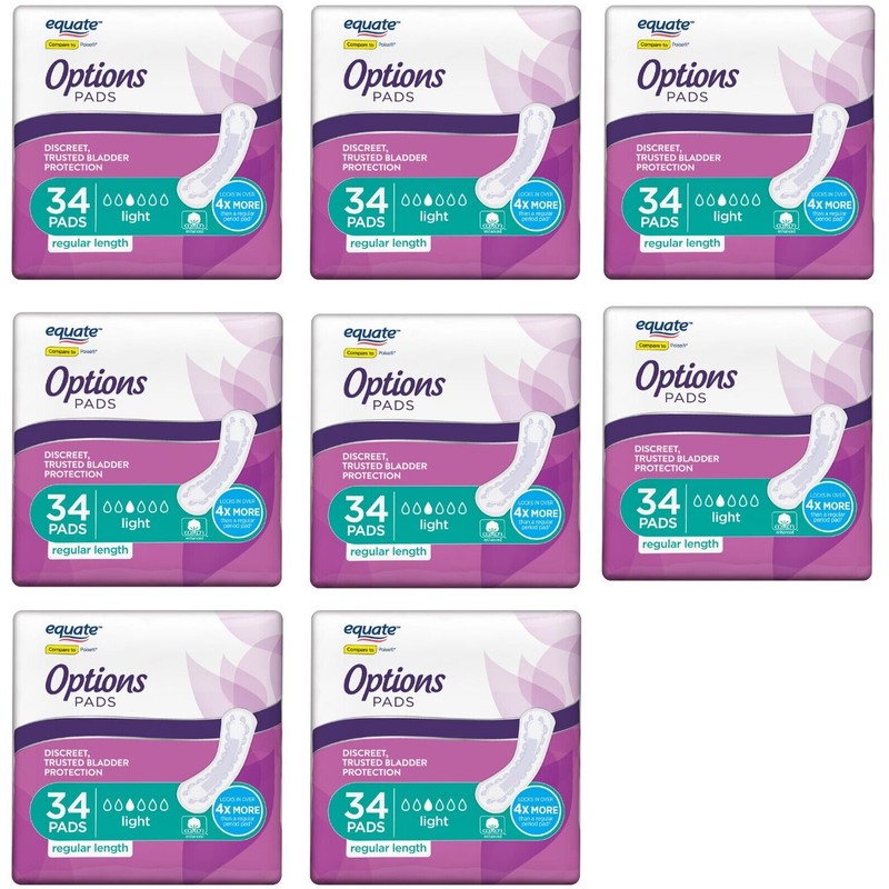 Poise 272 Count Equate Options Women Unscented Incontinence Pads Light