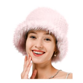sy soul young Women's Winter Faux Fur Plush Bucket Hat Winter Hat Fishing Hats Cloche Hat Fur Warm Fisherman Cap, pink, Unit size