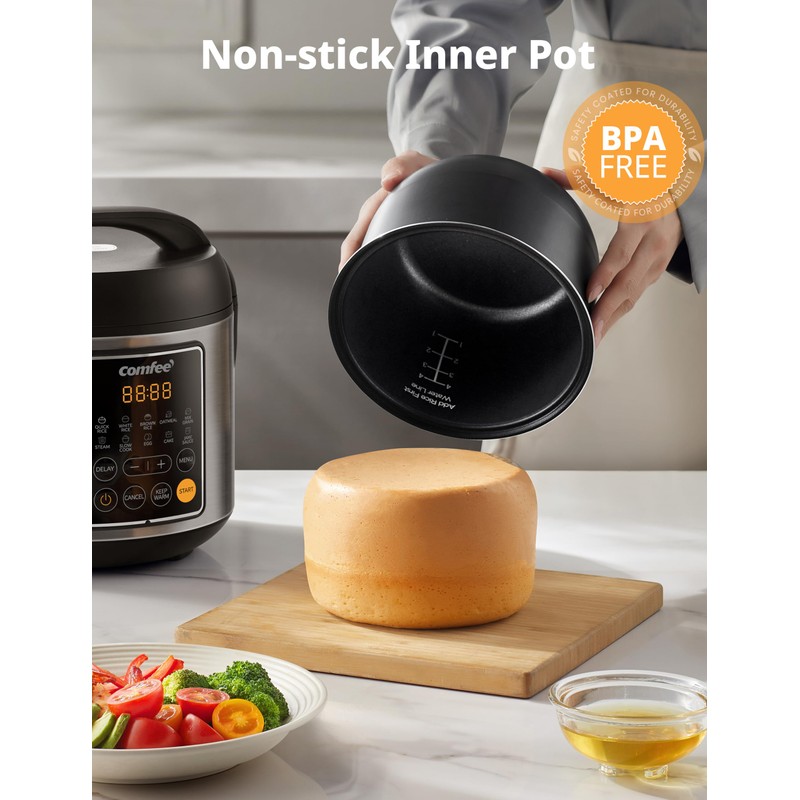 COMFEE' Rice Cooker, 4 Cups Uncooked, 8 Cups Cooked Slow