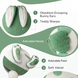 Phantoscope Happy Easter Shaped Throw Pillow, Plush Sherpa Egg Pillow with Bunny Ears & Tail, Soft Velvet Easter Pillow with Mottled Polka Dot for Living Room Bedroom, Light Green, 16.5 x 14 inches