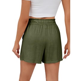 Hody Lovy Linen Beach Vacation Shorts for Women Dressy Casual Summer Outfits High Waisted Lounge Comfy Wide Leg Loose, Olive L