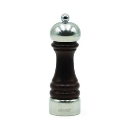 Bisetti Messina Walnut Stained Beechwood Pepper Mill With Pewter Head and Base, 16.5 cm / 6.5 Inches