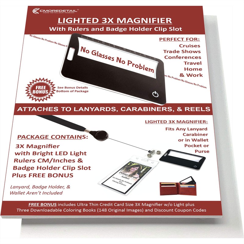 C cmoredetail 2 Credit Card Size 3x Lighted Magnifiers, Ideal