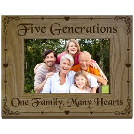 CREATCABIN Five Generations Picture Frame Wood Photo Frame Holds Display Pictures 4x6 Wall Mounting Printing Poster Frame Stand for Wall Gallery Tabletop Decor 6 x 8Inch-One Family Many Hearts