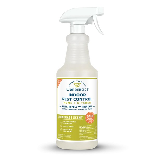 Wondercide - Indoor Pest Control Spray for Home and Kitchen - Ant, Roach, Spider, Fly, Flea, Bug Killer and Insect Repellent - with Natural Essential Oils - Pet and Family Safe — Lemongrass 32 oz