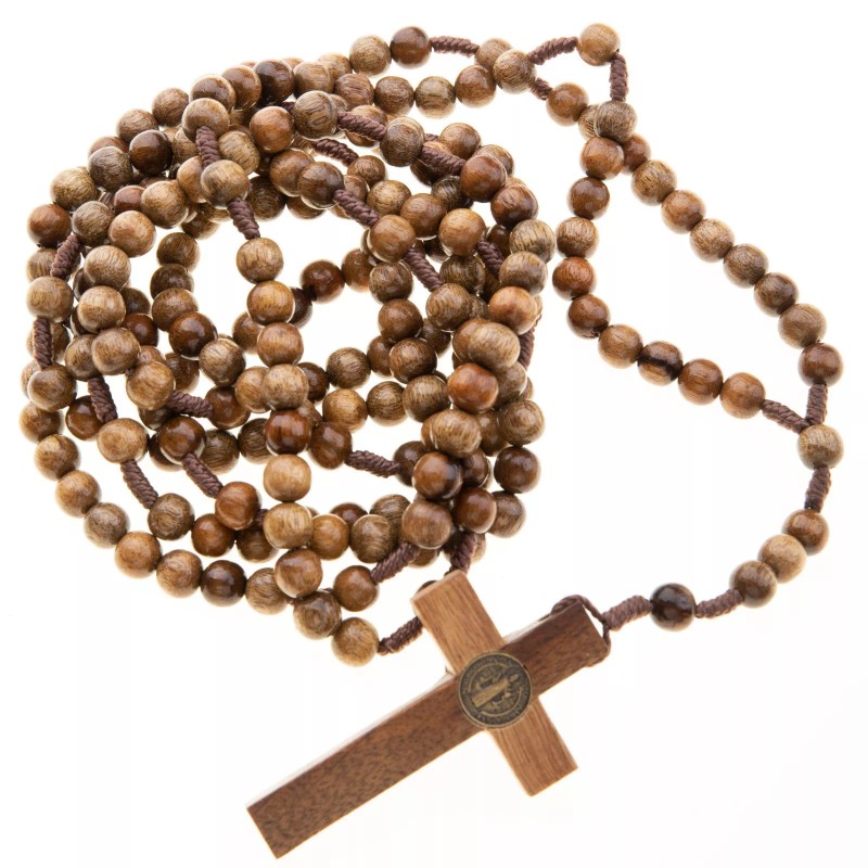 20 Decade Wood Rosary Catholic 7mm Brown Beads Corded St