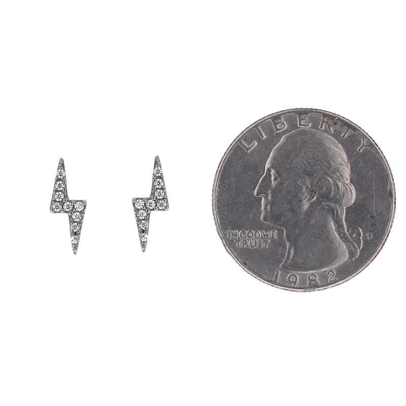 Sterling Silver Lightning Bolt Mini Stud Earrings, 925 Purity Cute