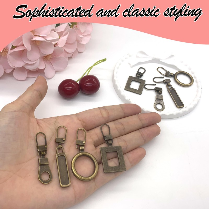 DHER Zipper Metal Zip Tabs Pull Removable Zip 8 Pieces