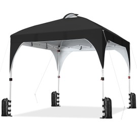 Yaheetech 10x10 Pop-Up Canopy Tent with 17 Solar LED Lights & Top Vent, Portable Outdoor Canopy Easy Setup Sun Shade Canopy Adjustable Tent with Wheeled Bag, 12 Stakes, 4 Sandbags & 4 Ropes, Black