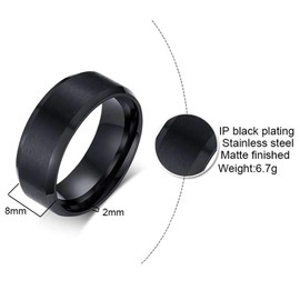 8mm Stainless Matte Brushed Classical Simple Plain Wedding Band Ring (Black, 8)