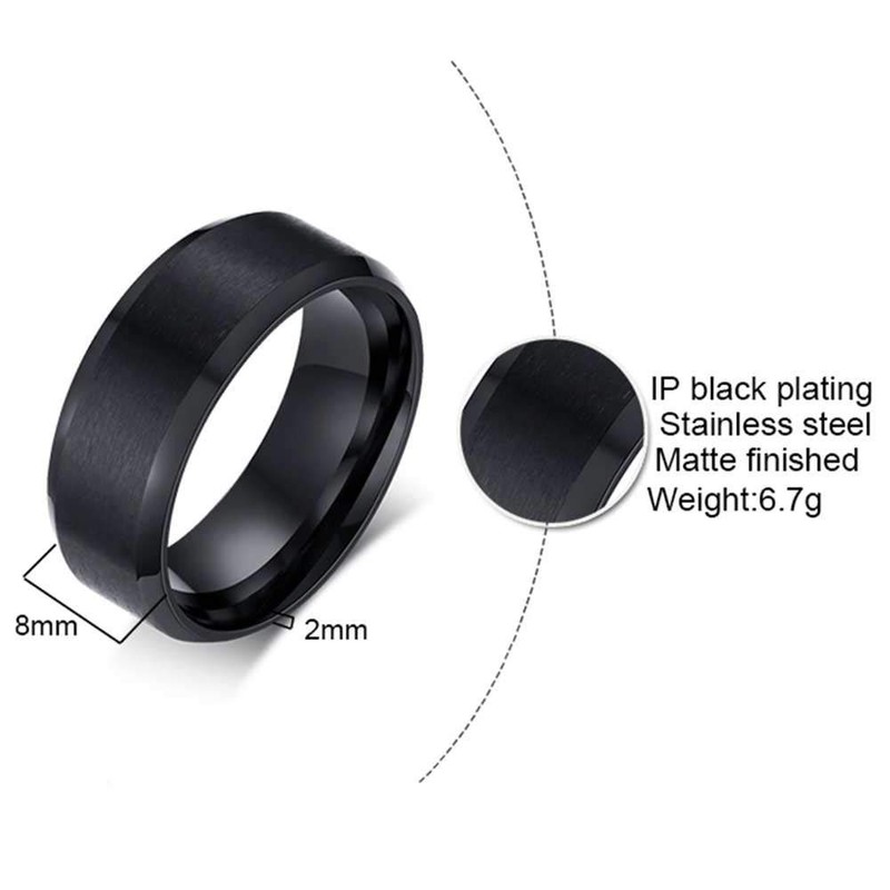 8mm Stainless Matte Brushed Classical Simple Plain Wedding Band Ring