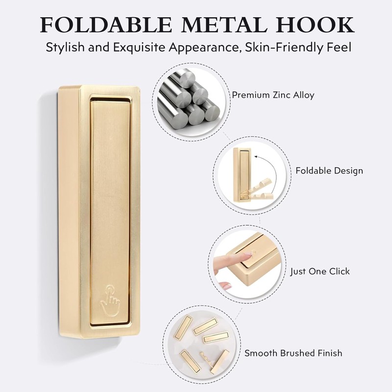 5 PCS Foldable Gold Wall Hooks,Modern Minimalist Clothes Hooks Invisible