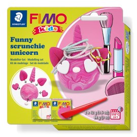 STAEDTLER FIMO Kids Scrunchie Unicorn Modelling Set, Especially for Children - Easy to Implement with Step by Step Instructions, 2 FIMO Kids Blocks, Modelling Stick, 8035 25