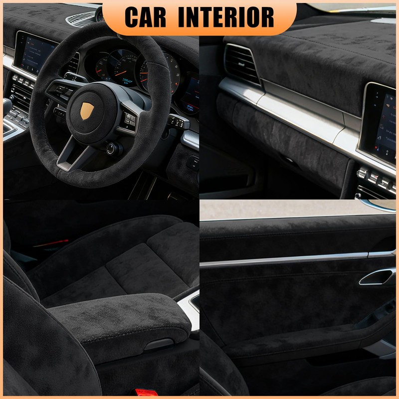 Black Suede Fabric Wrap for Car Interior, 17in x 70in