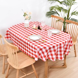 Wolkemer Farmhouse Large Oval Checkered Tablecloth Red and White Gingham Table Cloth Buffalo Plaid Fabric Table Cover for Dining Room Kitchen Party Table Decor 60x120 Inch
