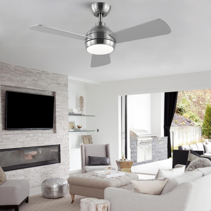 putroad 42 Inch Ceiling Fans with Lights, Modern Brushed Nickel