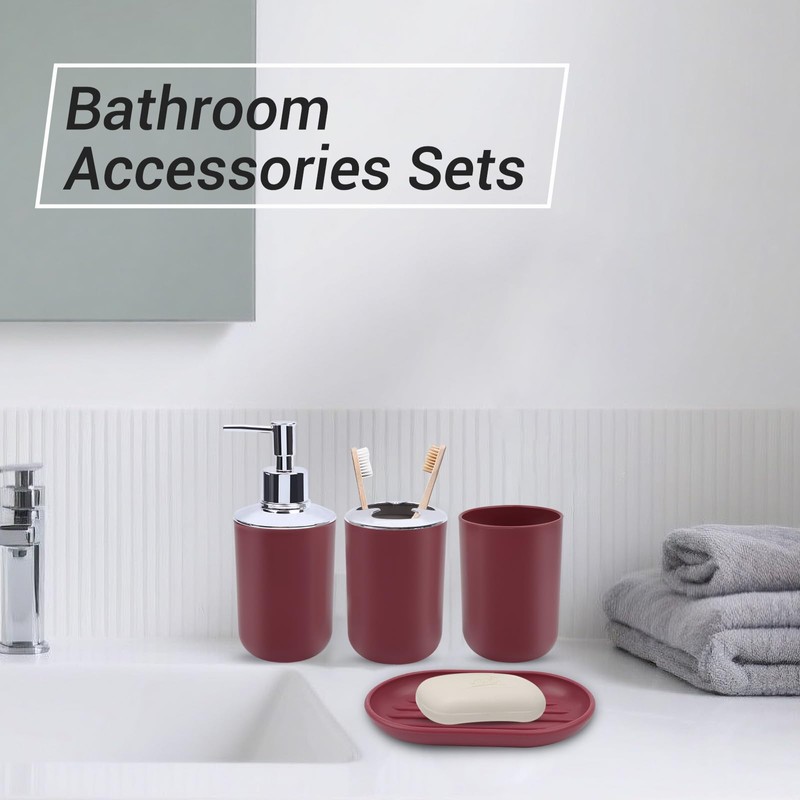 4 Piece Bathroom Accessories Set, Plastic Bathroom Accessory Set, Toothbrush