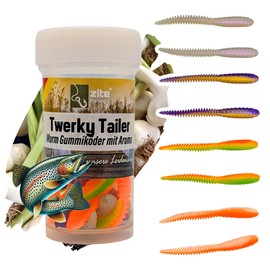Zite Fishing Twerky Tailer Trout Bait Rubber 3-in-1 Rubber Bait Trout Made in Germany Phthalate Free Garlic & Cheese Aroma Trout Fishing Bait & Spoons Alternative (Shiny Mix Garlic)