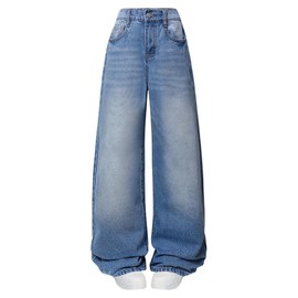Fulihug Girls Wide-Leg Baggy Jeans High Waist Light Wash Casual Denim Trousers Cute Y2K Streetwear Size 7-8