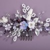 Rumtock Purple Flower Hair Comb White Seed Beads Headpiece for
