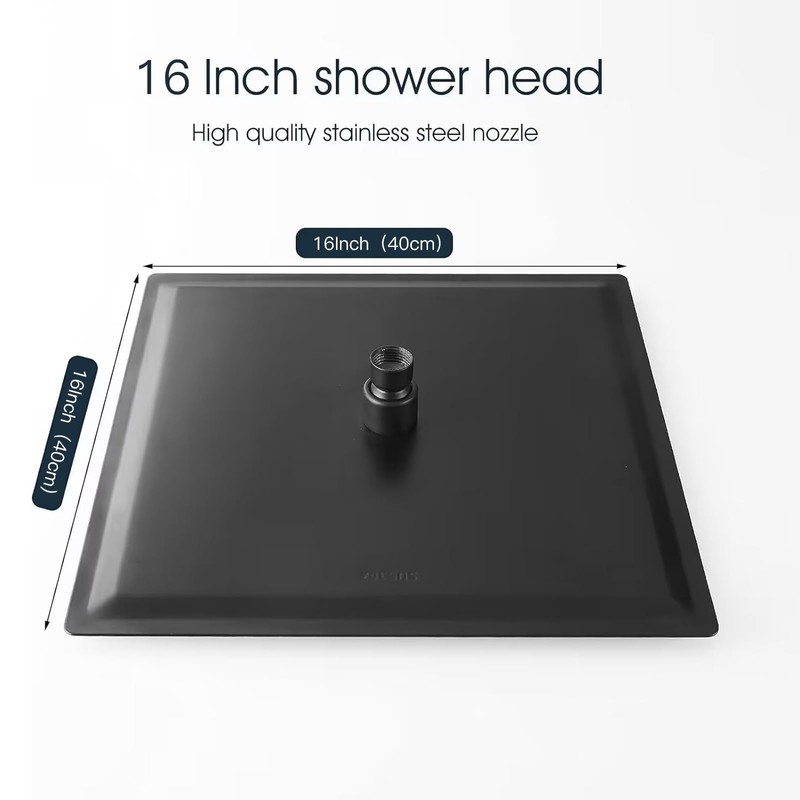 BWE Rain Shower Head High Pressure Black 16 Inch Square