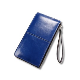 Capprecier Long Wallet, Compact Wallet, Women's, Zipper, Clutch, Slim Wallet, Thin, Lightweight Wallet, PU Leather, Strap, Stylish, blue (royal)