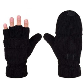Hjkiopc Winter Gloves Fingerless Flip Gloves Thicken Knit Cashmere Gloves Mittens Gloves For Winter Outdoor Walking Cycling Driving Gloves Hand Warmer Women Mens (A-Black)