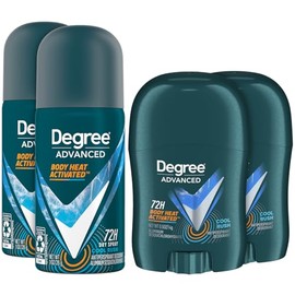 Degree Men’s Travel Deodorant Antiperspirant Bundle – Advanced Protection Mini Sticks and Dry Sprays, Cool Rush Scent (4 Piece Set)