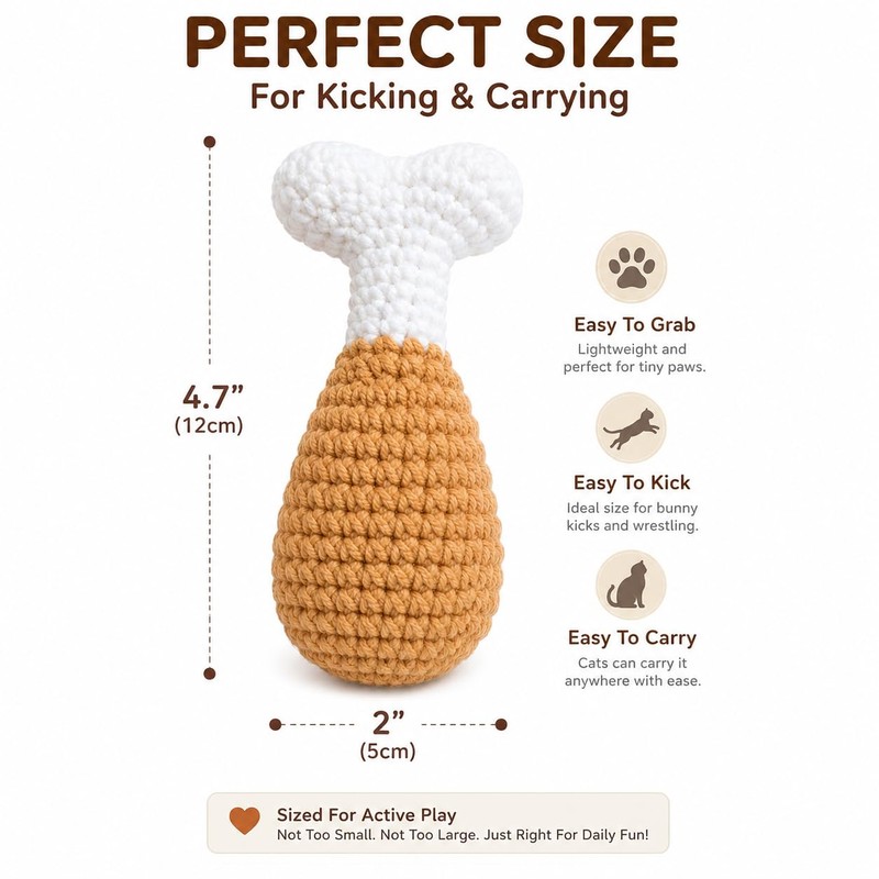 Zasle Handmade Crochet Cat Toy, Catnip & Crinkle Drumstick, 2