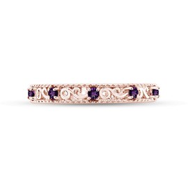 Round Cut Purple Simulated Amethyst Stackable Ring in 14K Rose Gold Over Sterling Silver