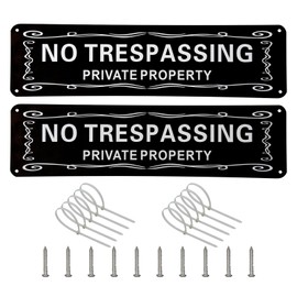 BouPower 2 Pack Private Property No Trespassing Sign, Black, 12x3 Inch, Aluminum, Rectangular, Door Mount, Warning, Classic