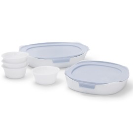 Rubbermaid Glass Baking Dishes for Oven, Casserole Dish Bakeware, DuraLite 8-Piece Set, White (with Lids)