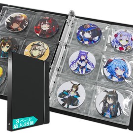 Goreson 3.0 inch (75 mm) Can Badge Storage File, Goods Storage, Holder 6 Pockets, Holds Up to 48 Cards, Large Capacity, A4 Size, Exclusive Key Cover, Can Batch Cover (Black)